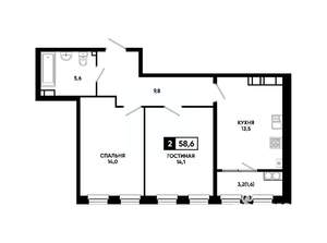 2-к квартира, вторичка, 59м2, 22/24 этаж