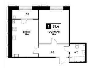 1-к квартира, вторичка, 51м2, 8/18 этаж