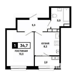 1-к квартира, вторичка, 35м2, 15/19 этаж