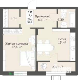 1-к квартира, вторичка, 53м2, 11/14 этаж