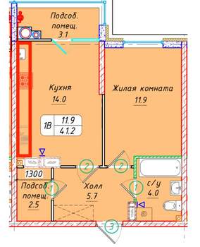 Студия квартира, вторичка, 41м2, 22/21 этаж