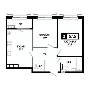 2-к квартира, вторичка, 58м2, 13/21 этаж