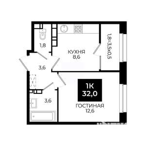 1-к квартира, вторичка, 32м2, 19/24 этаж