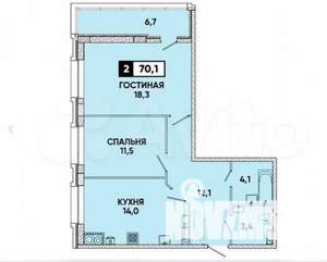 2-к квартира, вторичка, 70м2, 13/16 этаж