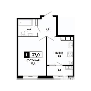 1-к квартира, вторичка, 37м2, 14/18 этаж