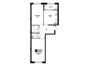 2-к квартира, вторичка, 61м2, 9/24 этаж