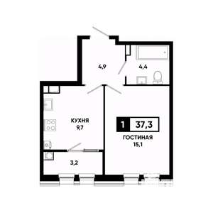 1-к квартира, вторичка, 37м2, 10/16 этаж
