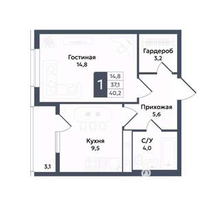 1-к квартира, вторичка, 40м2, 17/22 этаж