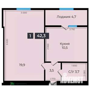 1-к квартира, вторичка, 42м2, 2/17 этаж