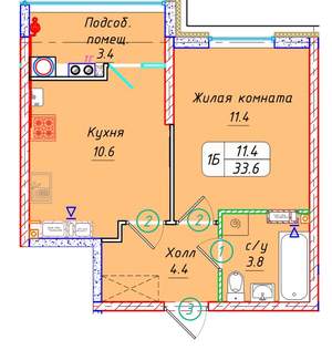 1-к квартира, вторичка, 34м2, 17/21 этаж