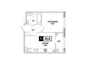 1-к квартира, вторичка, 36м2, 11/16 этаж
