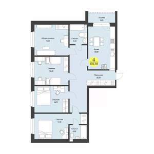 4-к квартира, строящийся дом, 123м2, 2/12 этаж