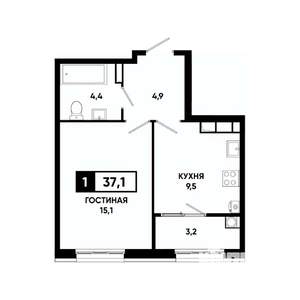 1-к квартира, вторичка, 37м2, 12/18 этаж