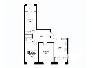 3-к квартира, вторичка, 87м2, 14/22 этаж