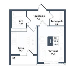 1-к квартира, вторичка, 39м2, 7/20 этаж