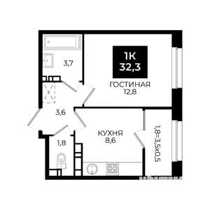 1-к квартира, вторичка, 32м2, 15/24 этаж