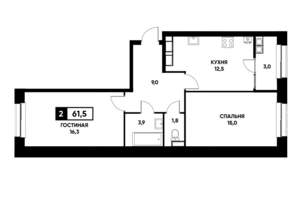 2-к квартира, вторичка, 62м2, 20/20 этаж