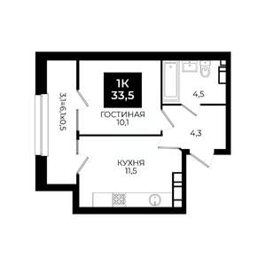 1-к квартира, вторичка, 34м2, 18/24 этаж