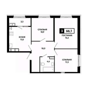 3-к квартира, вторичка, 66м2, 17/18 этаж