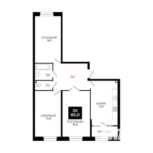 3-к квартира, вторичка, 85м2, 2/24 этаж