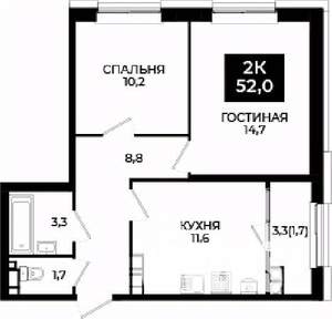 2-к квартира, вторичка, 52м2, 18/24 этаж