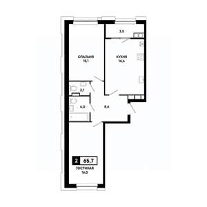 2-к квартира, вторичка, 66м2, 18/20 этаж