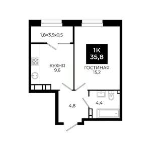 1-к квартира, вторичка, 36м2, 17/24 этаж