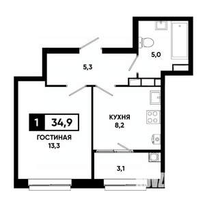 1-к квартира, вторичка, 35м2, 12/19 этаж
