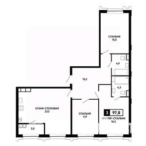 3-к квартира, вторичка, 98м2, 16/21 этаж