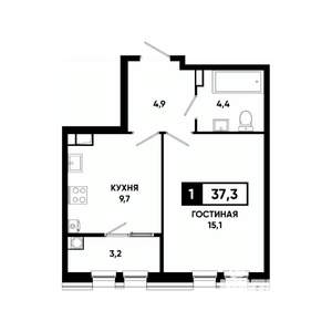 1-к квартира, вторичка, 37м2, 11/16 этаж