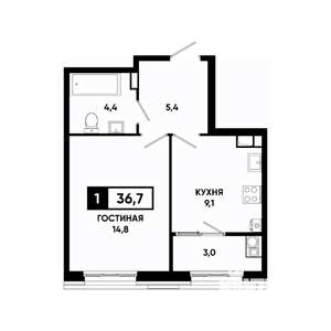 1-к квартира, вторичка, 37м2, 8/18 этаж