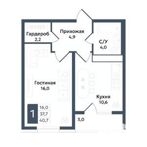 1-к квартира, вторичка, 41м2, 8/20 этаж