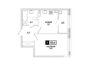 1-к квартира, вторичка, 33м2, 4/12 этаж