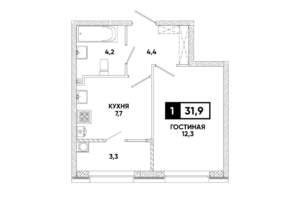 1-к квартира, вторичка, 32м2, 2/12 этаж
