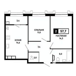 2-к квартира, вторичка, 58м2, 12/21 этаж