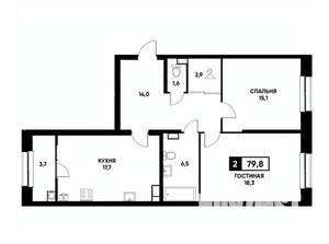 2-к квартира, вторичка, 80м2, 11/22 этаж