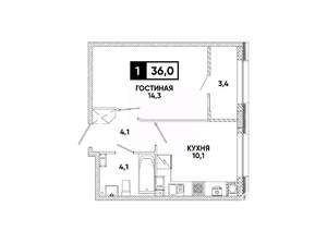 1-к квартира, вторичка, 36м2, 10/16 этаж