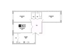 3-к квартира, вторичка, 88м2, 2/16 этаж