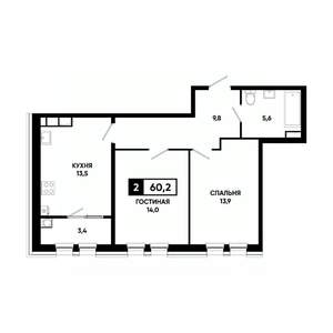 2-к квартира, вторичка, 60м2, 12/16 этаж