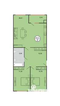 2-к квартира, вторичка, 70м2, 1/4 этаж