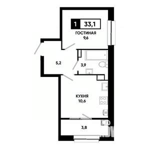 1-к квартира, вторичка, 33м2, 10/19 этаж