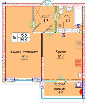 1-к квартира, вторичка, 40м2, 13/21 этаж