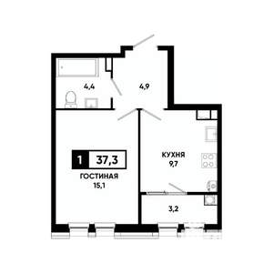 1-к квартира, вторичка, 37м2, 10/16 этаж