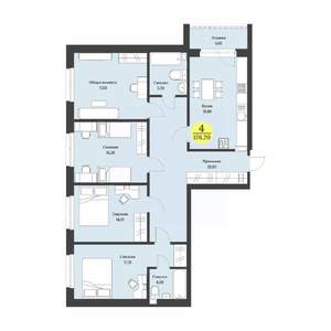 4-к квартира, строящийся дом, 123м2, 9/12 этаж