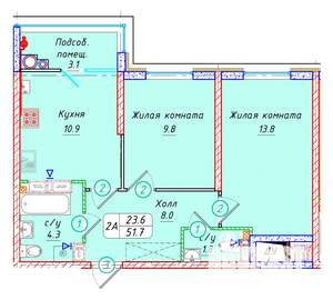 2-к квартира, вторичка, 52м2, 22/22 этаж