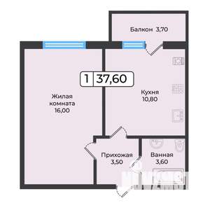 1-к квартира, вторичка, 38м2, 2/5 этаж