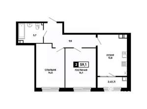 2-к квартира, вторичка, 59м2, 9/24 этаж