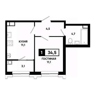 1-к квартира, строящийся дом, 35м2, 11/21 этаж