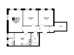 3-к квартира, вторичка, 70м2, 16/24 этаж