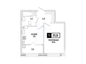 1-к квартира, вторичка, 32м2, 3/12 этаж